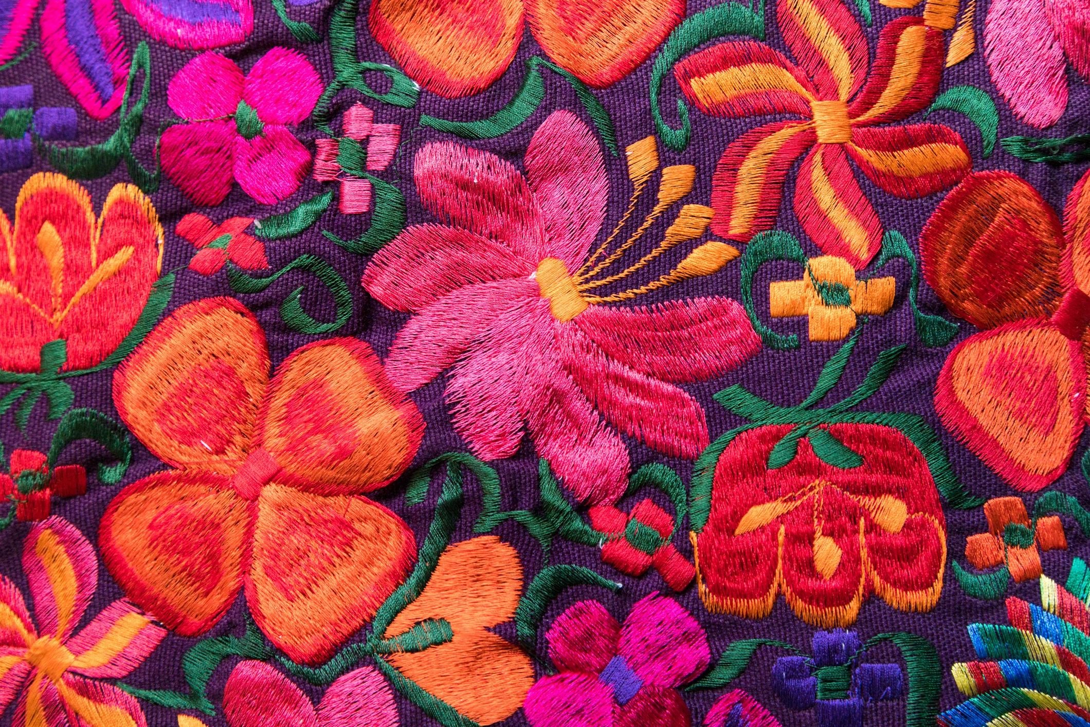 Close-up of colorful custom embroidery details